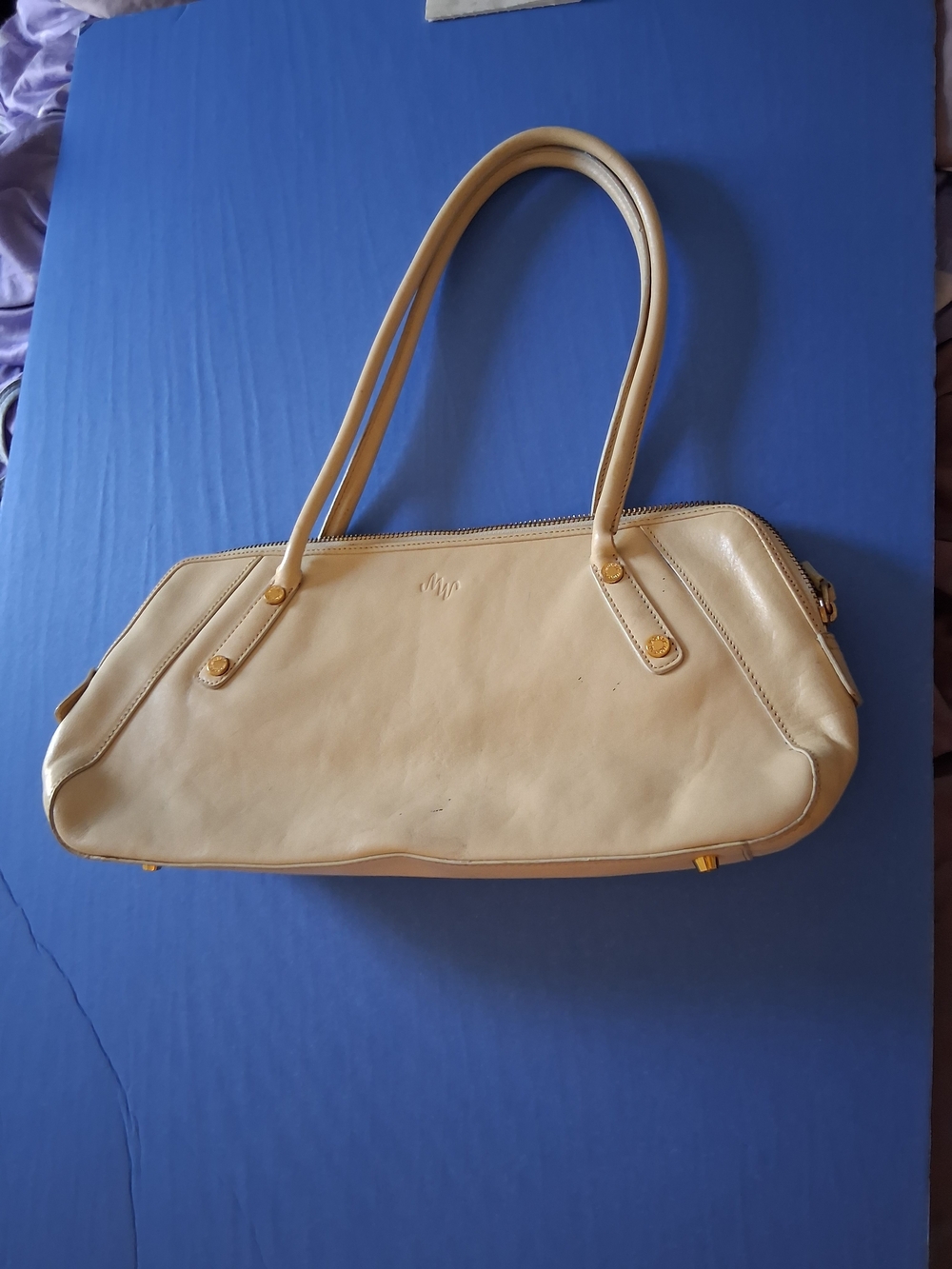 Cream Leather Shoulder Bag - Classic Women's Tote
